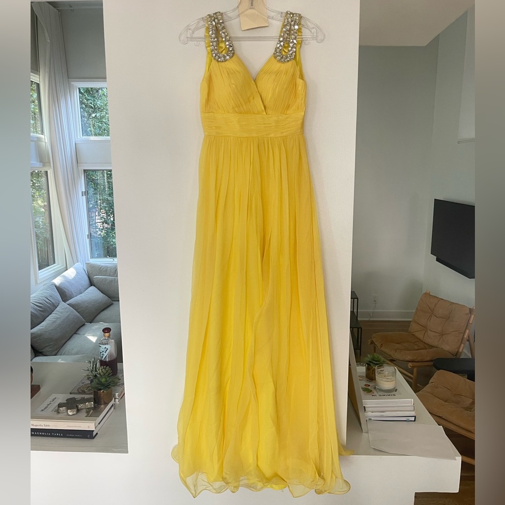 Yellow Jovani Chiffon Evening Gown